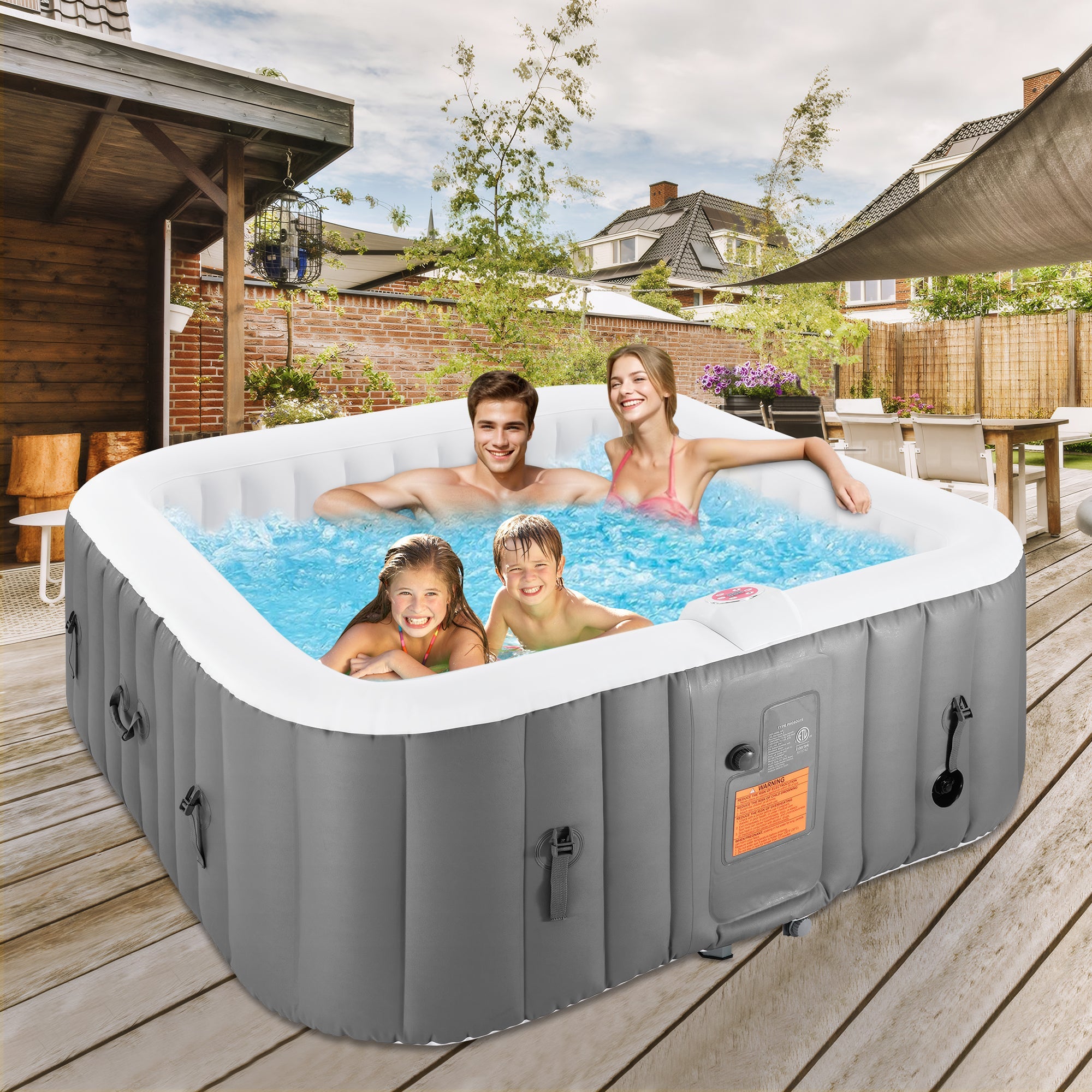 4-6 Person Outdoor Portable Inflatable Heated Hot Tub with 130 Bubble Jets, Square Inflatable Heated Pool Spa with Insulated Cover, Insulated Cover and Carry Bag