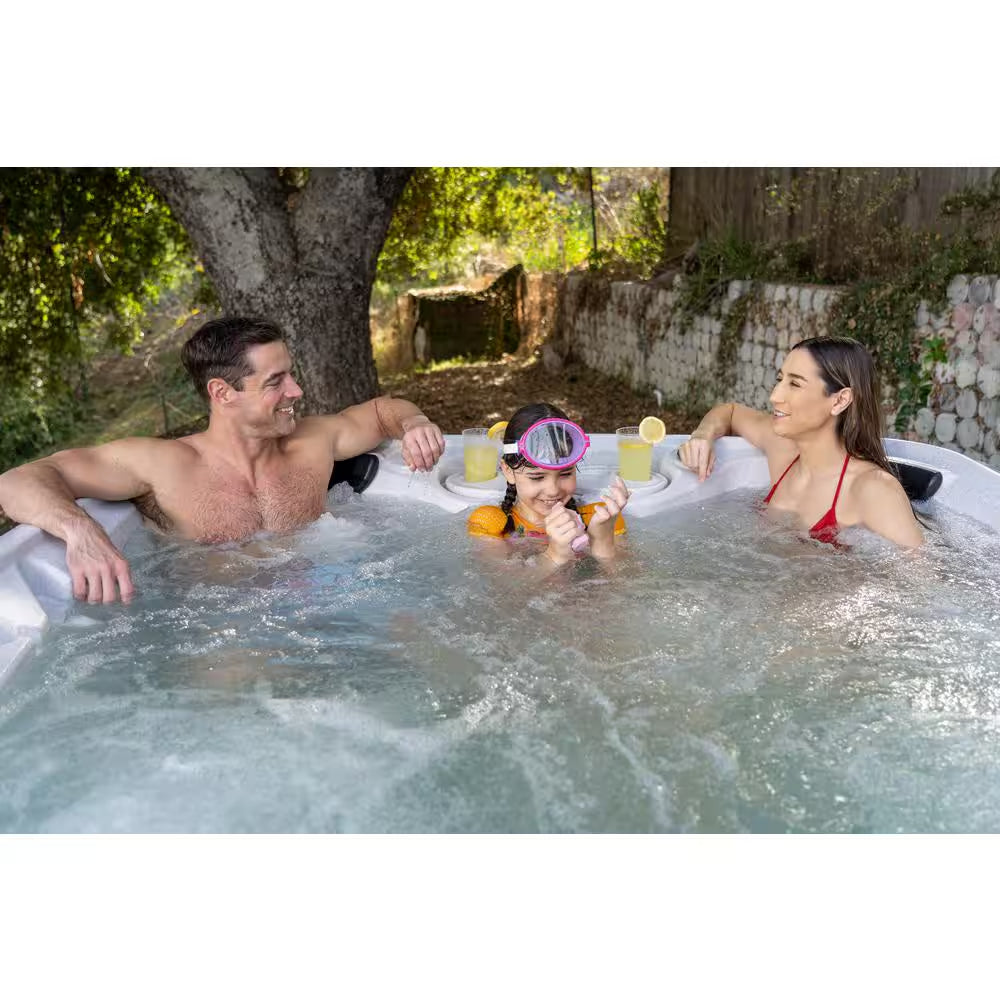Daydream 3500L 6-Person 35-Jet Hot Tub - Portable Spa W/Ozone, Jacuzzi Pump, Exterior LED & Waterfall & Built-In Cooler