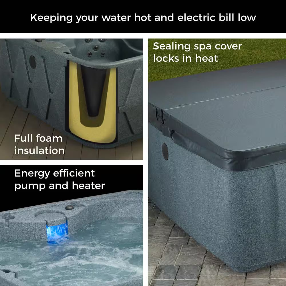 Select 150 4-Person Plug and Play Hot Tub with 12 Stainless Jets and LED Waterfall in Brownstone