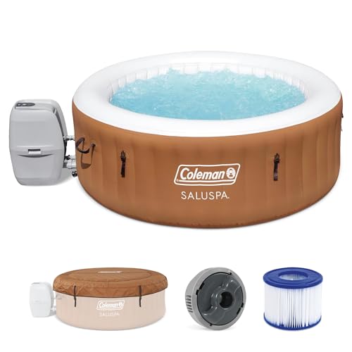 Coleman Ponderosa AirJet Inflatable Hot Tub, 2 to 4 Person Round Portable Outdoor Spa with 120 Air Jets and EnergySense Insulated Cover, 71" x 26" - Energy Efficient / Orange