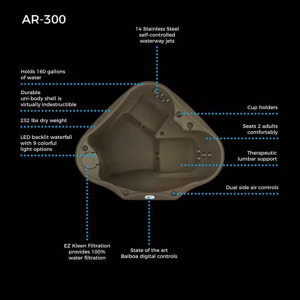 Select 300 2-Person Plug and Play Hot Tub with 20 Stainless Jets and LED Waterfall in Brownstone
