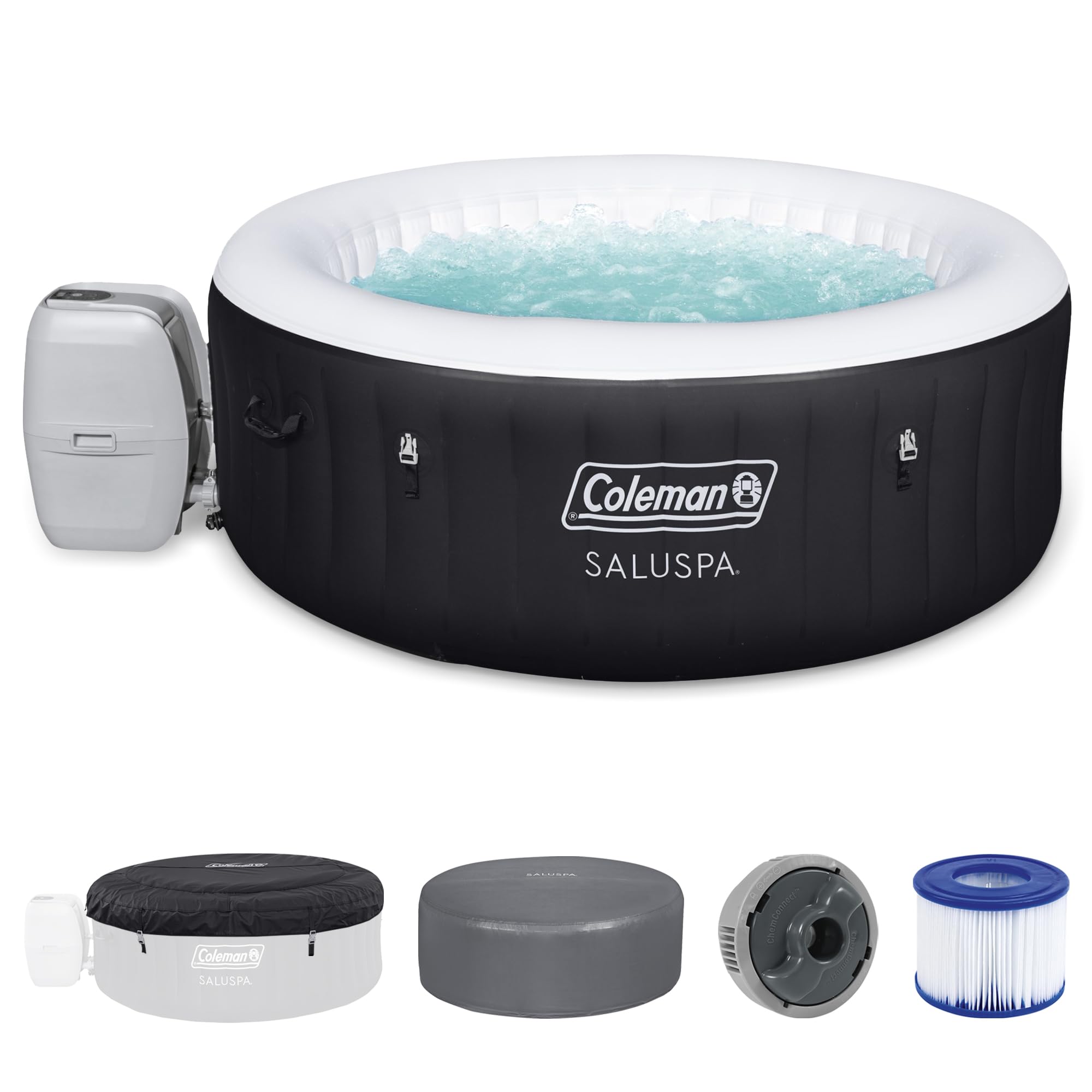 Coleman Hawaii AirJet Large Square 4 to 6 Person Inflatable Hot Tub Portable Outdoor Spa with 140 AirJets and EnergySense Cover, Grey