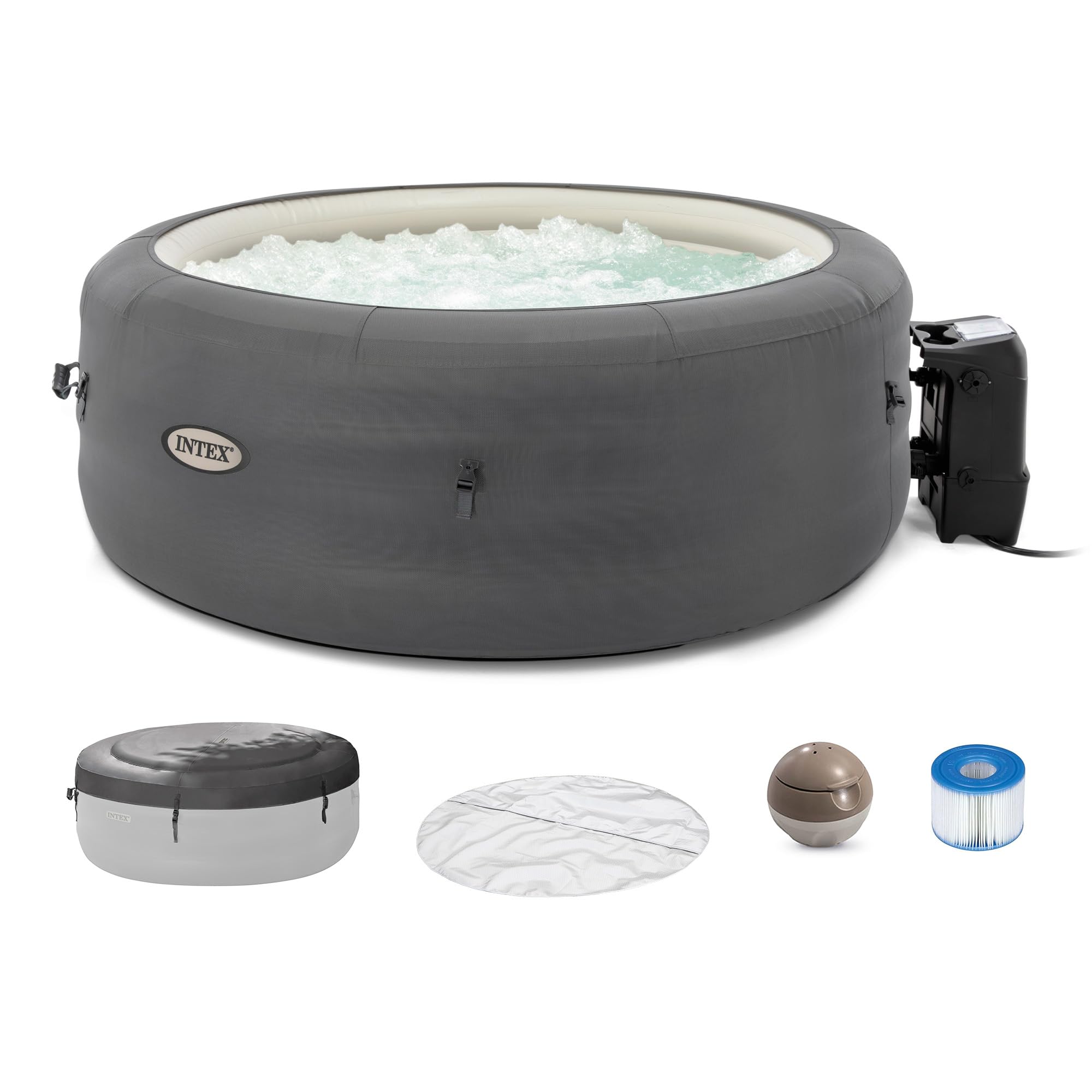 Coleman Miami AirJet Large Round 2 to 4 Person Inflatable Hot Tub Portable Outdoor Spa with 120 AirJets and EnergySense Cover, Black