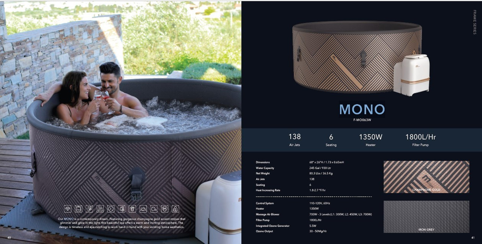Mspa Mono 6-Person 138-Jet Rigid-Sided Plug-&-Play Hot Tub W/Wi-Fi & Anti-Icing
