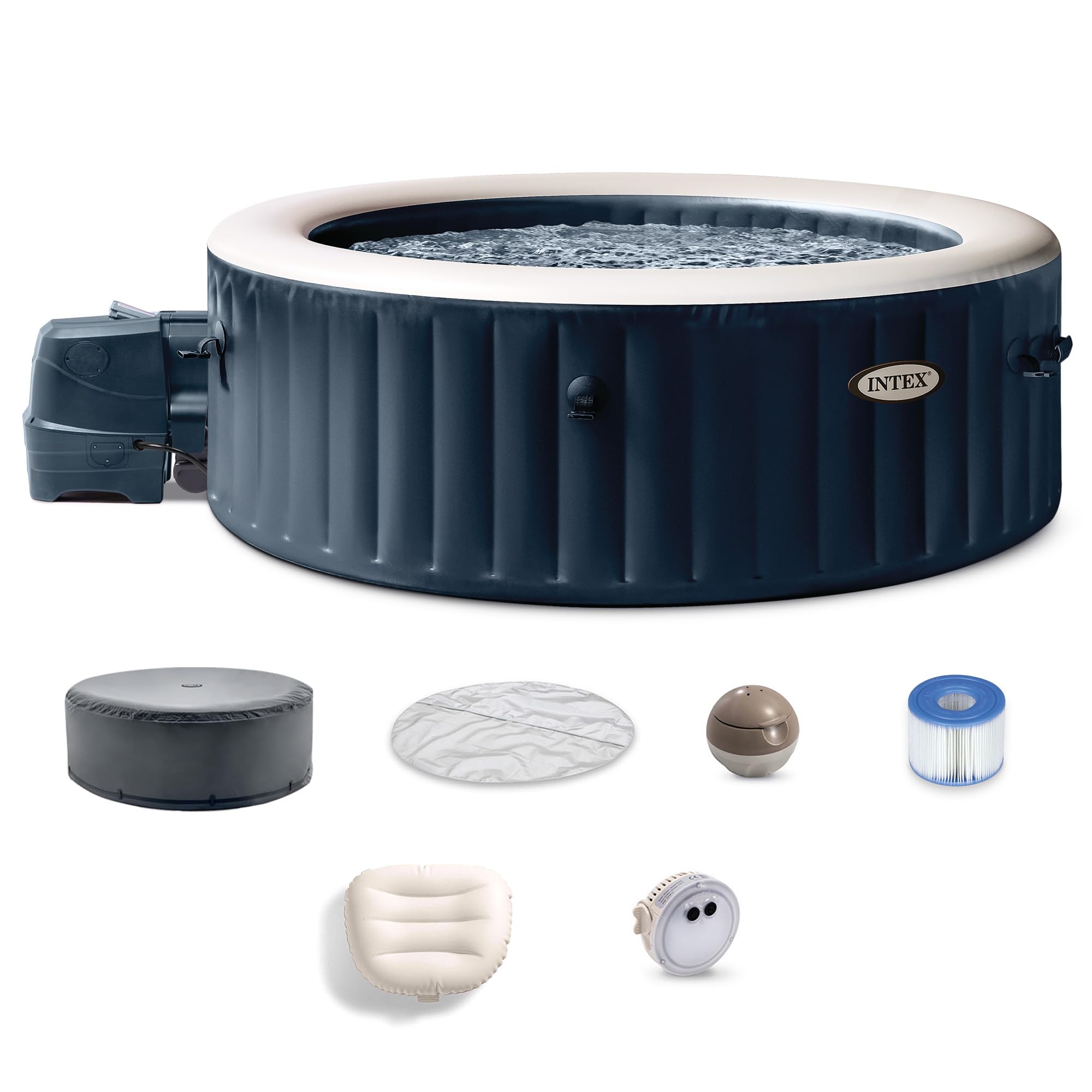 Coleman Ponderosa AirJet Inflatable Hot Tub, 2 to 4 Person Round Portable Outdoor Spa with 120 Air Jets and EnergySense Insulated Cover, 71" x 26"