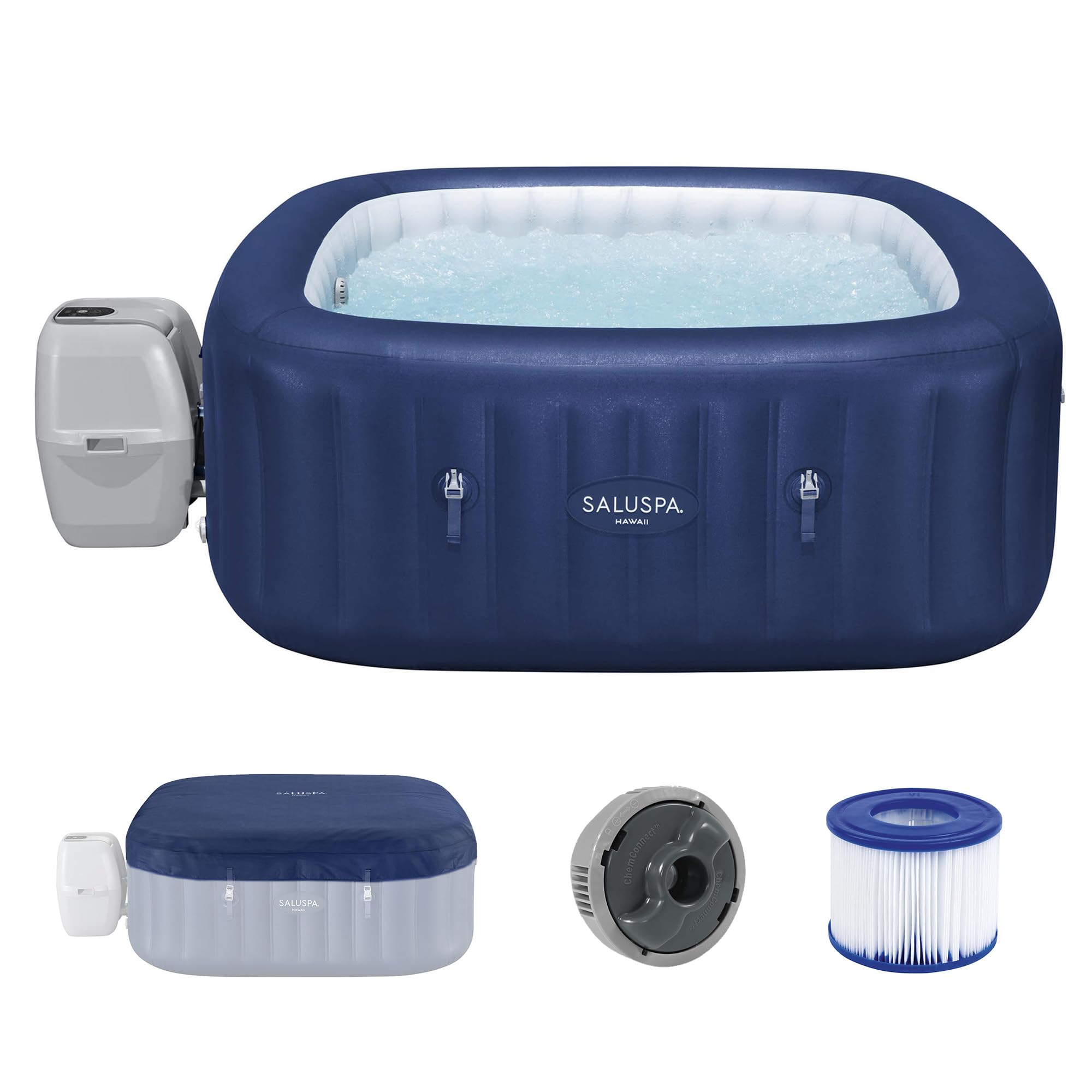 Coleman SaluSpa Atlantis AirJet Inflatable Hot Tub, 4 to 6 Person Square Portable Outdoor Spa with 140 Air Jets, App Control and EnergySense Insulated Cover, 71" x 28"