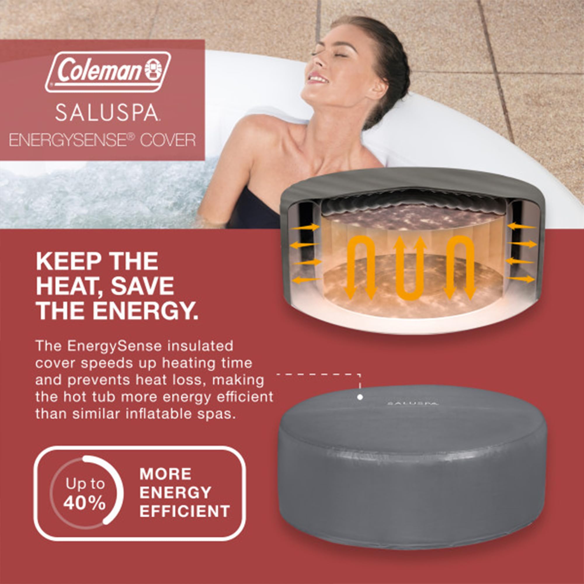 Coleman Miami AirJet Large Round 2 to 4 Person Inflatable Hot Tub Portable Outdoor Spa with 120 AirJets and EnergySense Cover, Black