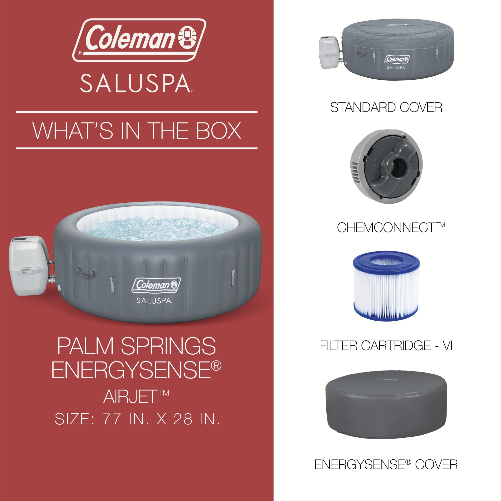 Coleman Palm Springs 4 to 6 Person EnergySense Smart AirJet Plus Inflatable Hot Tub Outdoor Spa with 140 AirJets and Insulated Cover