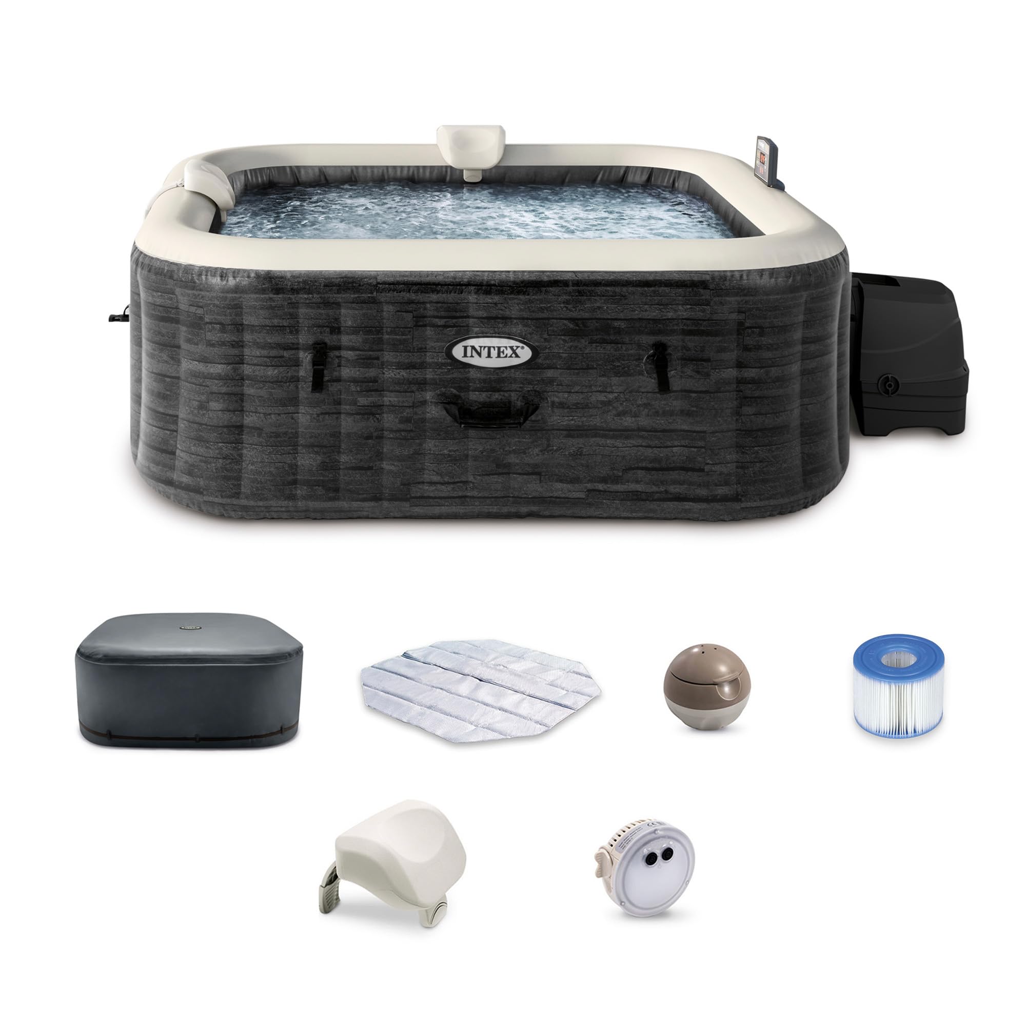 Coleman SaluSpa Atlantis AirJet Inflatable Hot Tub, 4 to 6 Person Square Portable Outdoor Spa with 140 Air Jets, App Control and EnergySense Insulated Cover, 71" x 28"
