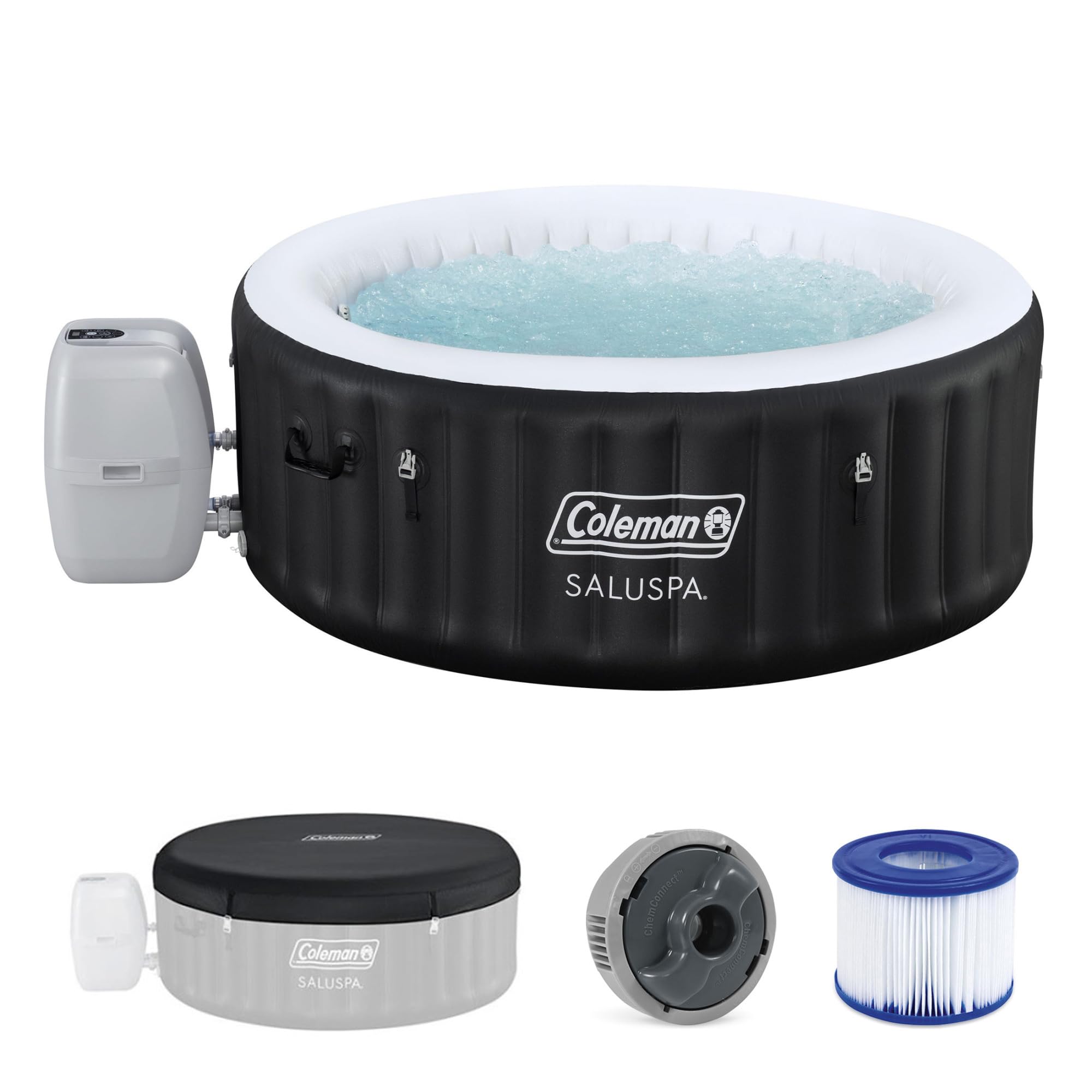 Coleman Palm Springs 4 to 6 Person EnergySense Smart AirJet Plus Inflatable Hot Tub Outdoor Spa with 140 AirJets and Insulated Cover