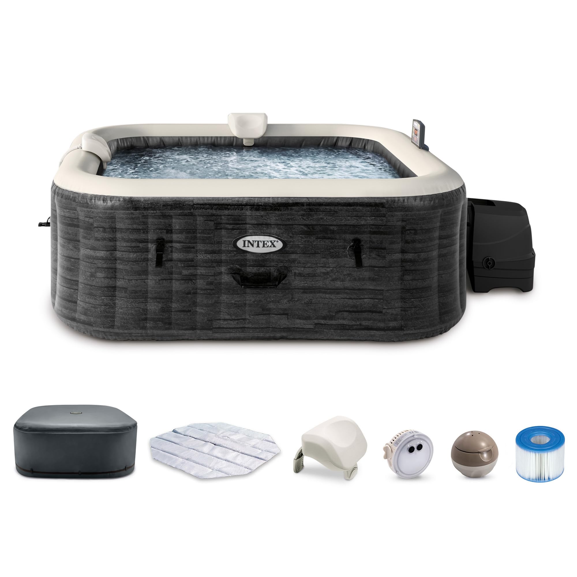 Coleman Hawaii AirJet Large Square 4 to 6 Person Inflatable Hot Tub Portable Outdoor Spa with 140 AirJets and EnergySense Cover, Grey