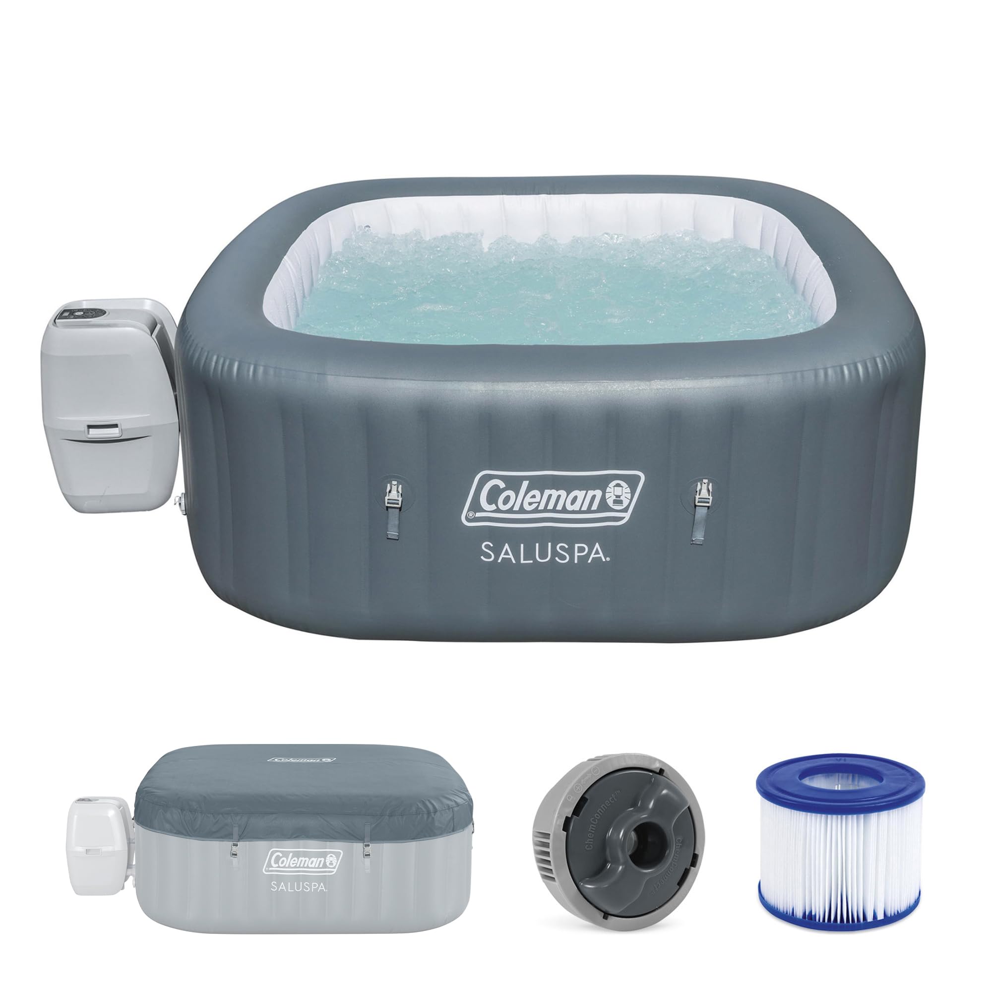 Coleman Ponderosa AirJet Inflatable Hot Tub, 2 to 4 Person Round Portable Outdoor Spa with 120 Air Jets and EnergySense Insulated Cover, 71" x 26"
