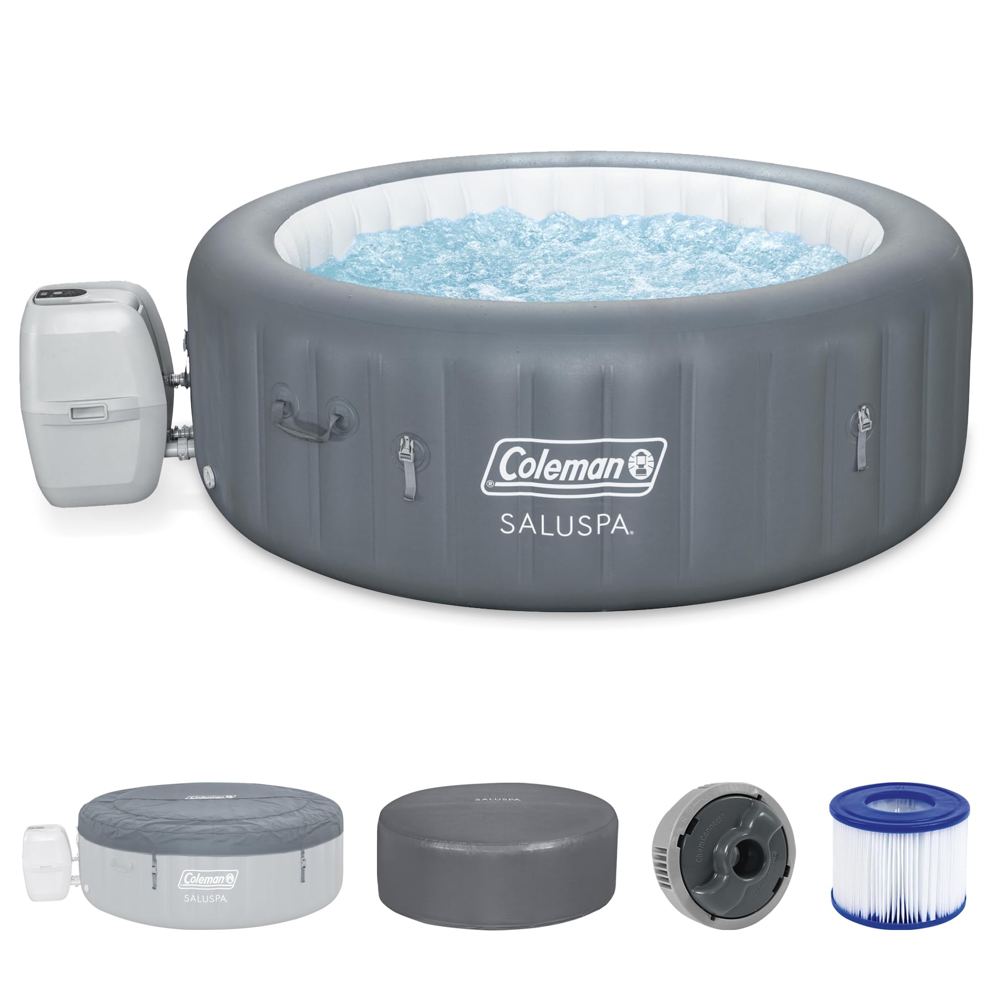 Coleman SaluSpa Atlantis AirJet Inflatable Hot Tub, 4 to 6 Person Square Portable Outdoor Spa with 140 Air Jets, App Control and EnergySense Insulated Cover, 71" x 28"