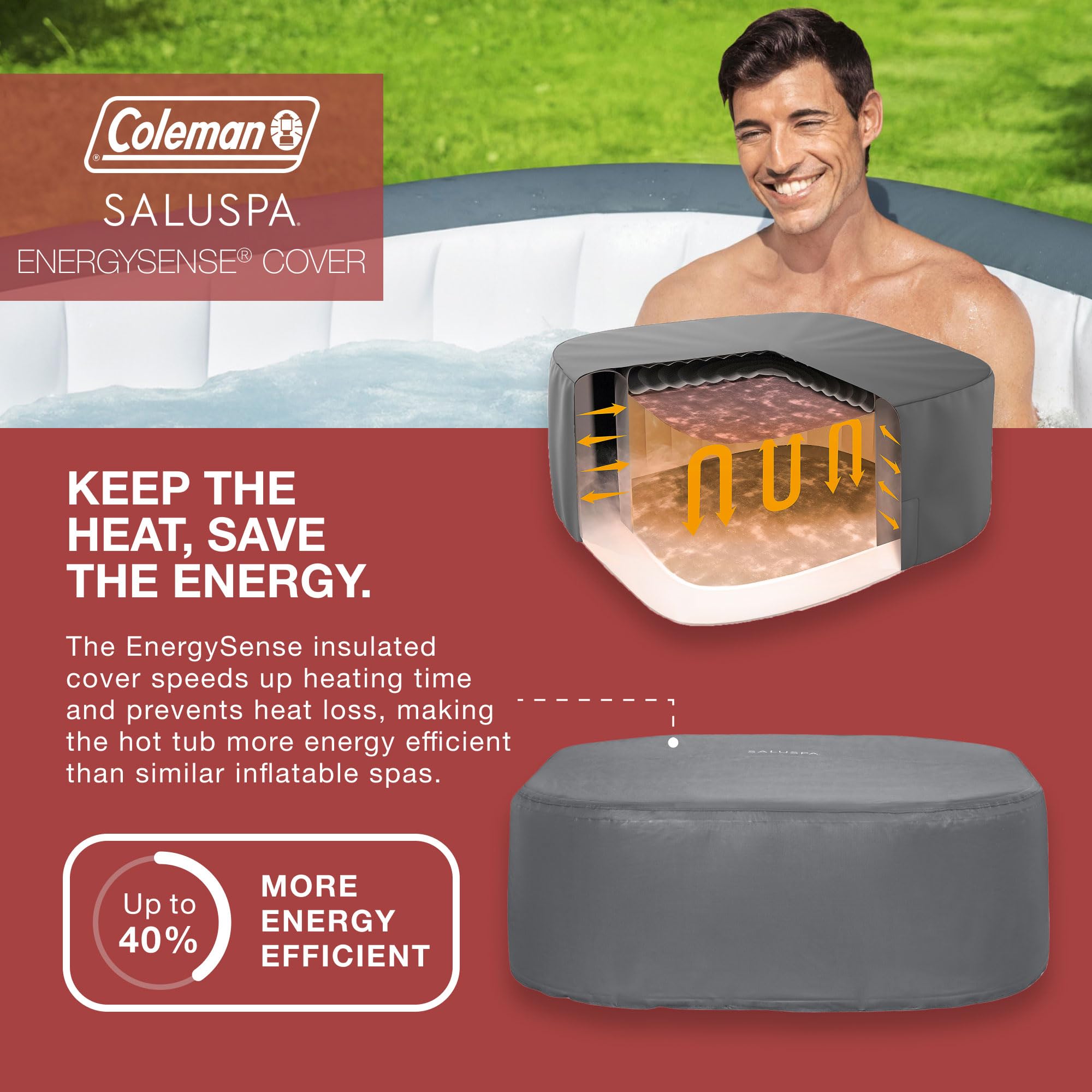Coleman Hawaii AirJet Large Square 4 to 6 Person Inflatable Hot Tub Portable Outdoor Spa with 140 AirJets and EnergySense Cover, Grey