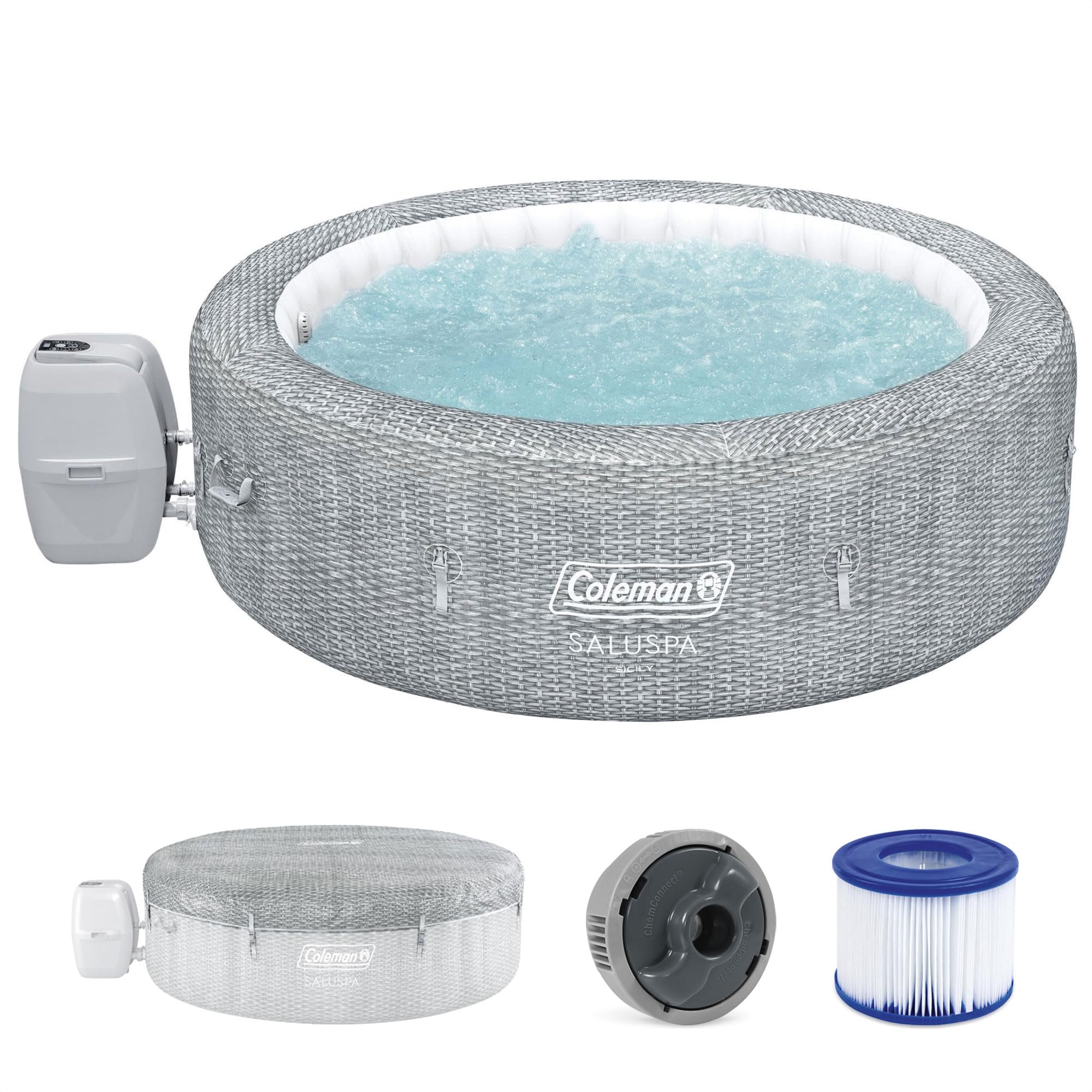 Coleman Palm Springs EnergySense AirJet Inflatable Hot Tub Spa (77" x 28") | Portable Hot Tub with 2 Covers (1 Energy-Efficient Thermal Cover and 1 Standard Cover) | Fits Up to 4-6 Persons | Green