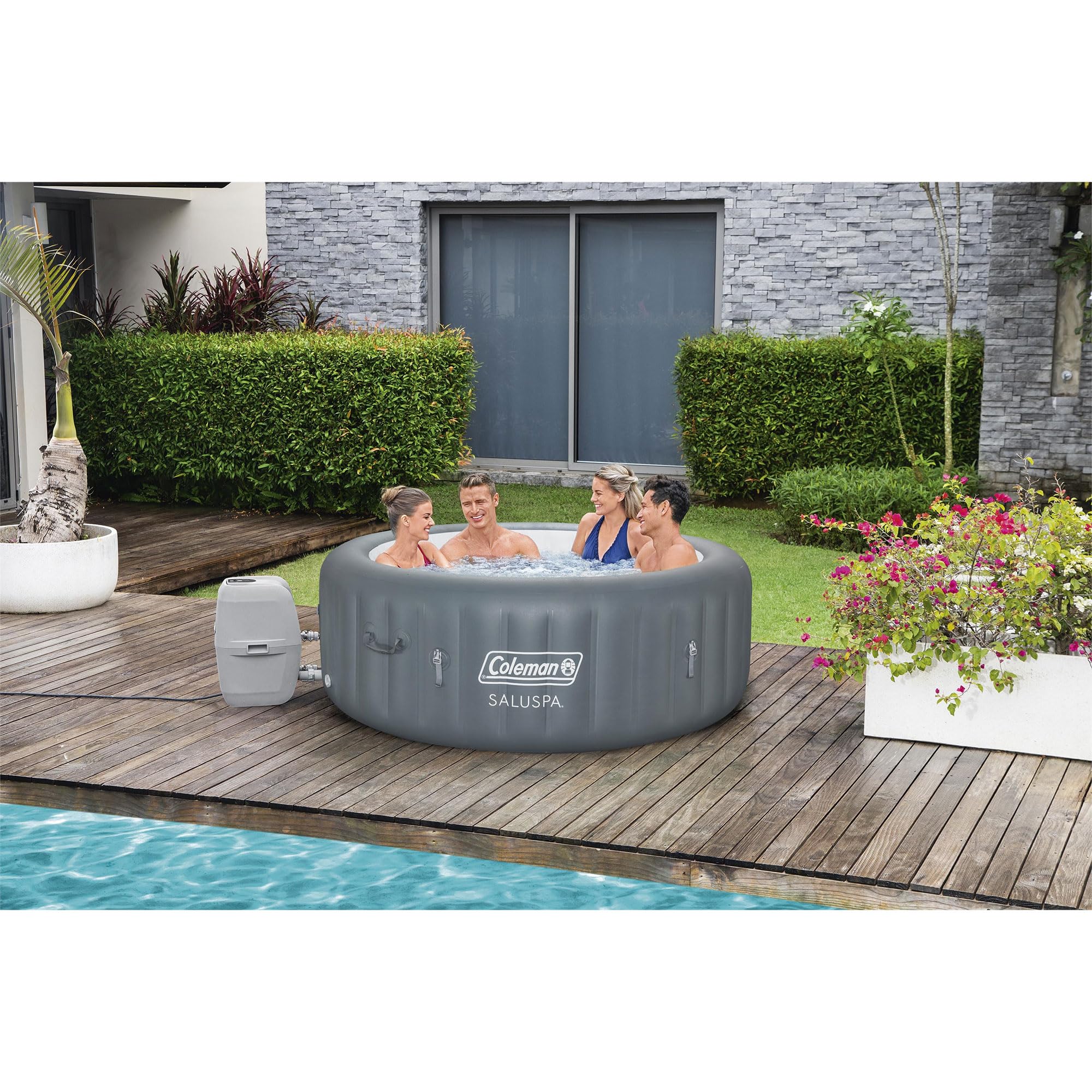 Coleman Palm Springs 4 to 6 Person EnergySense Smart AirJet Plus Inflatable Hot Tub Outdoor Spa with 140 AirJets and Insulated Cover