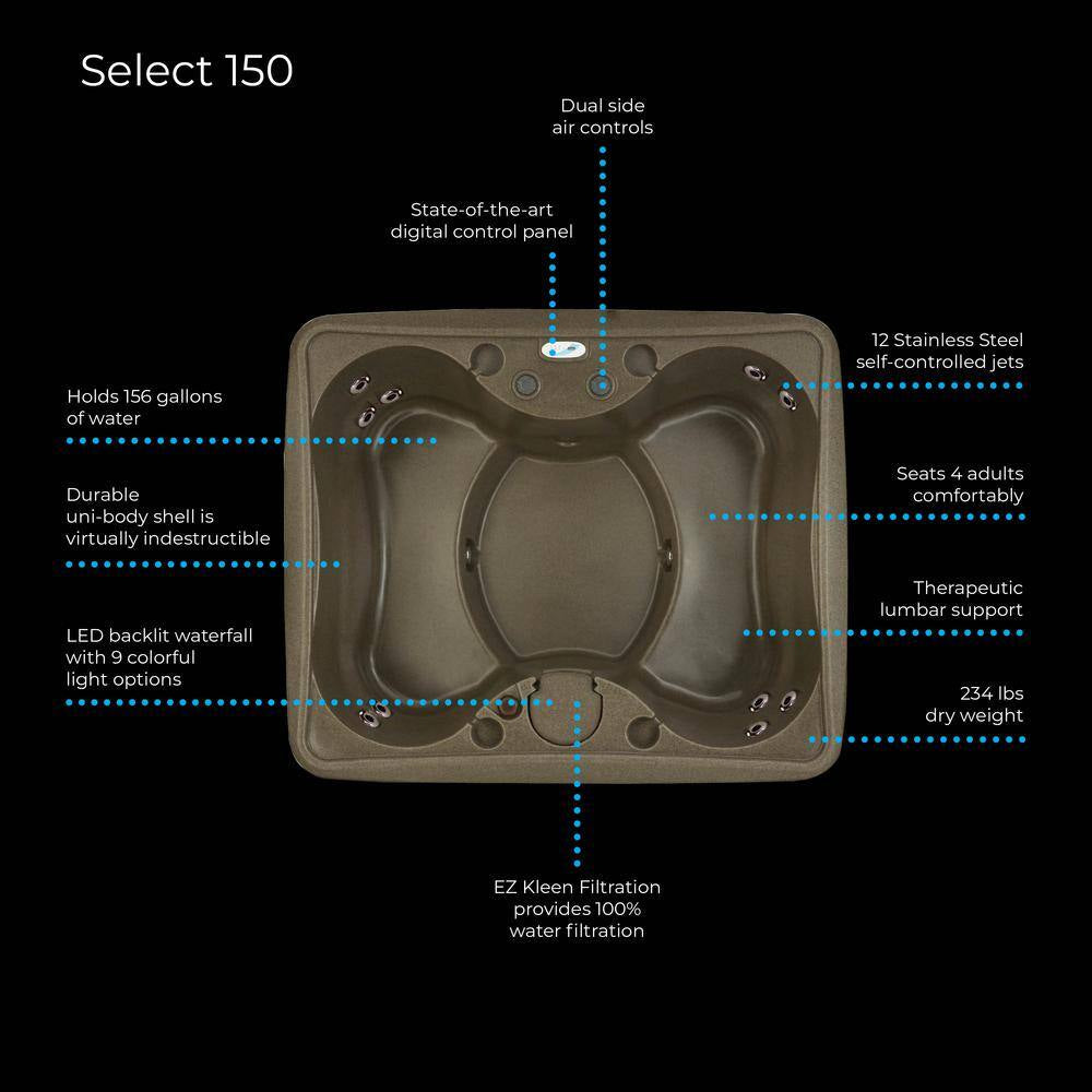 Select 150 4-Person Plug and Play Hot Tub with 12 Stainless Jets and LED Waterfall in Brownstone
