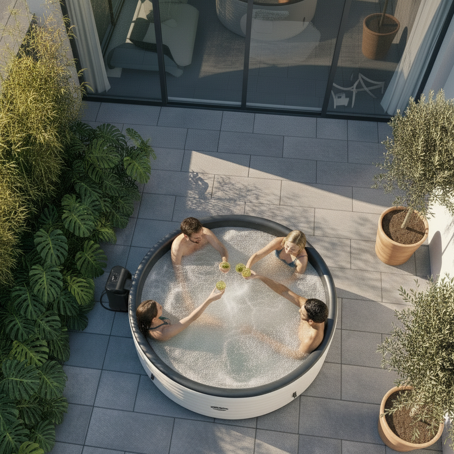 Ontario | 4/6 Person Round Drop Stitch Hot Tub | Herringbone