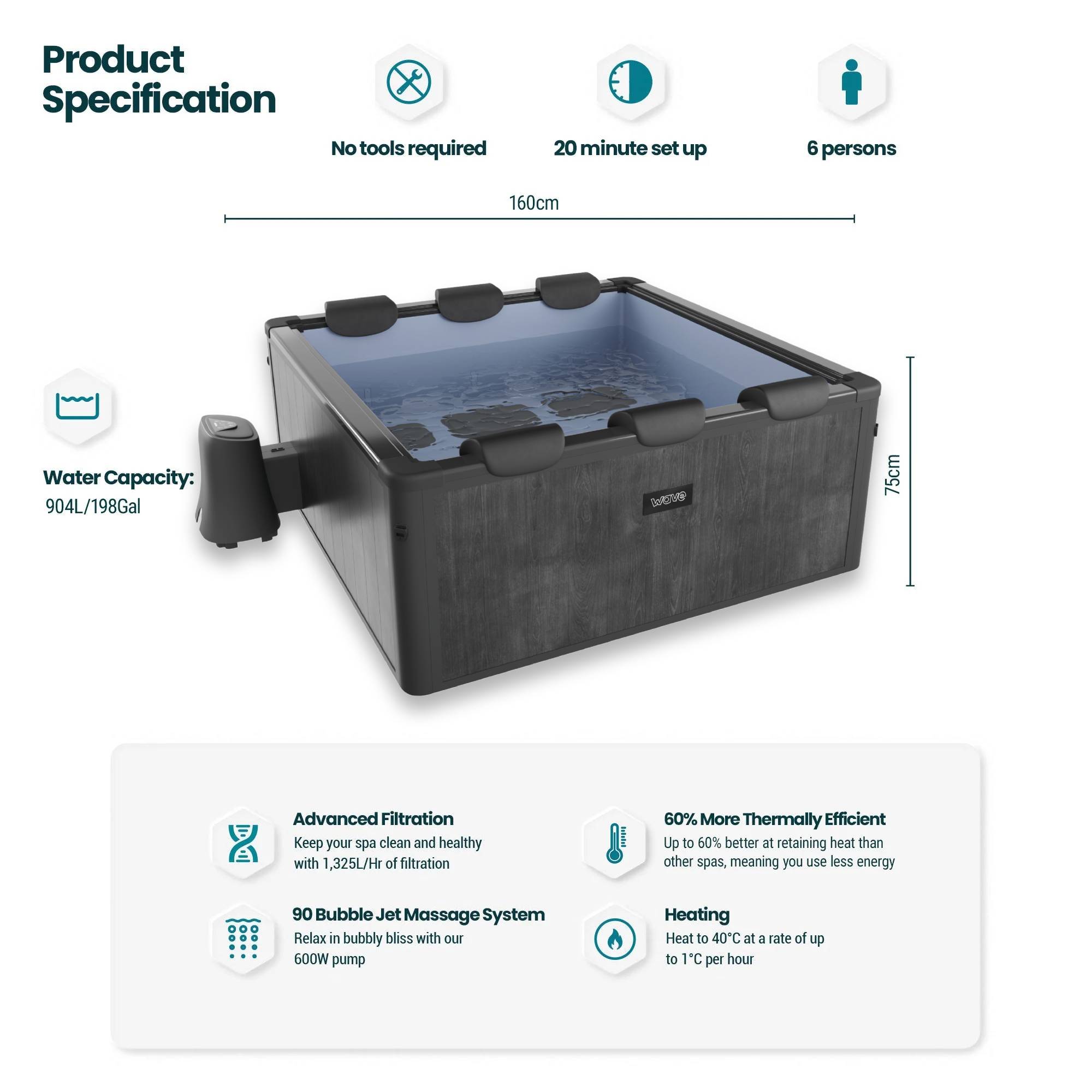 Adriatic | 6 Person Square Aluminium Frame Hot Tub | Black Wood