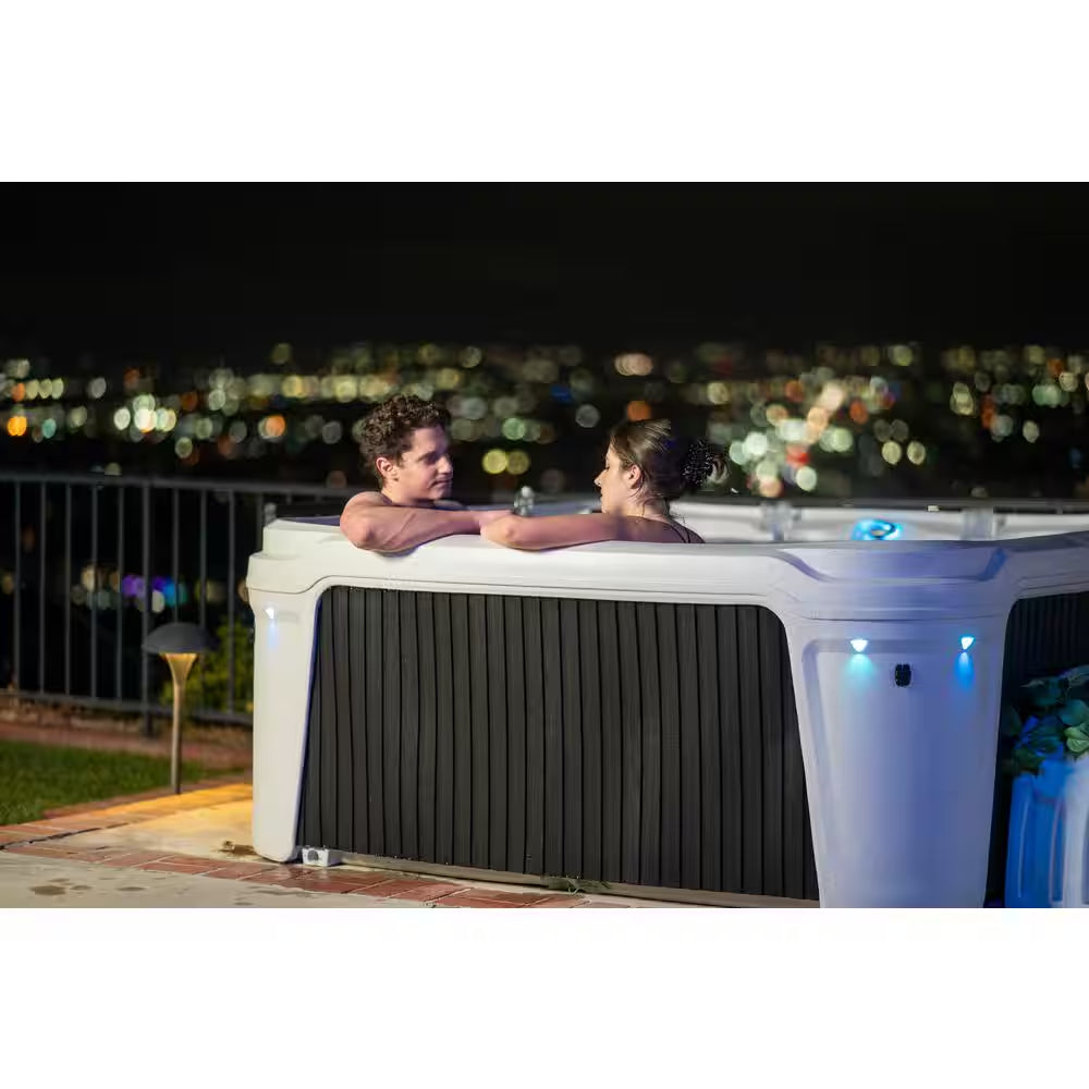 Daydream 3500L 6-Person 35-Jet Hot Tub - Portable Spa W/Ozone, Jacuzzi Pump, Exterior LED & Waterfall & Built-In Cooler