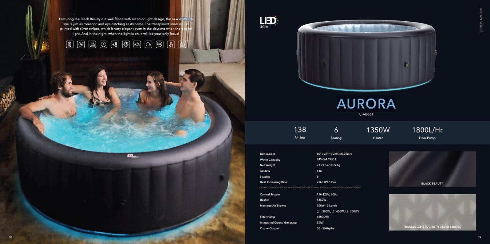 Mspa Aurora 6-Person 138-Jet Plug-&-Play Inflatable Hot Tub W/ Leds & Anti-Icing