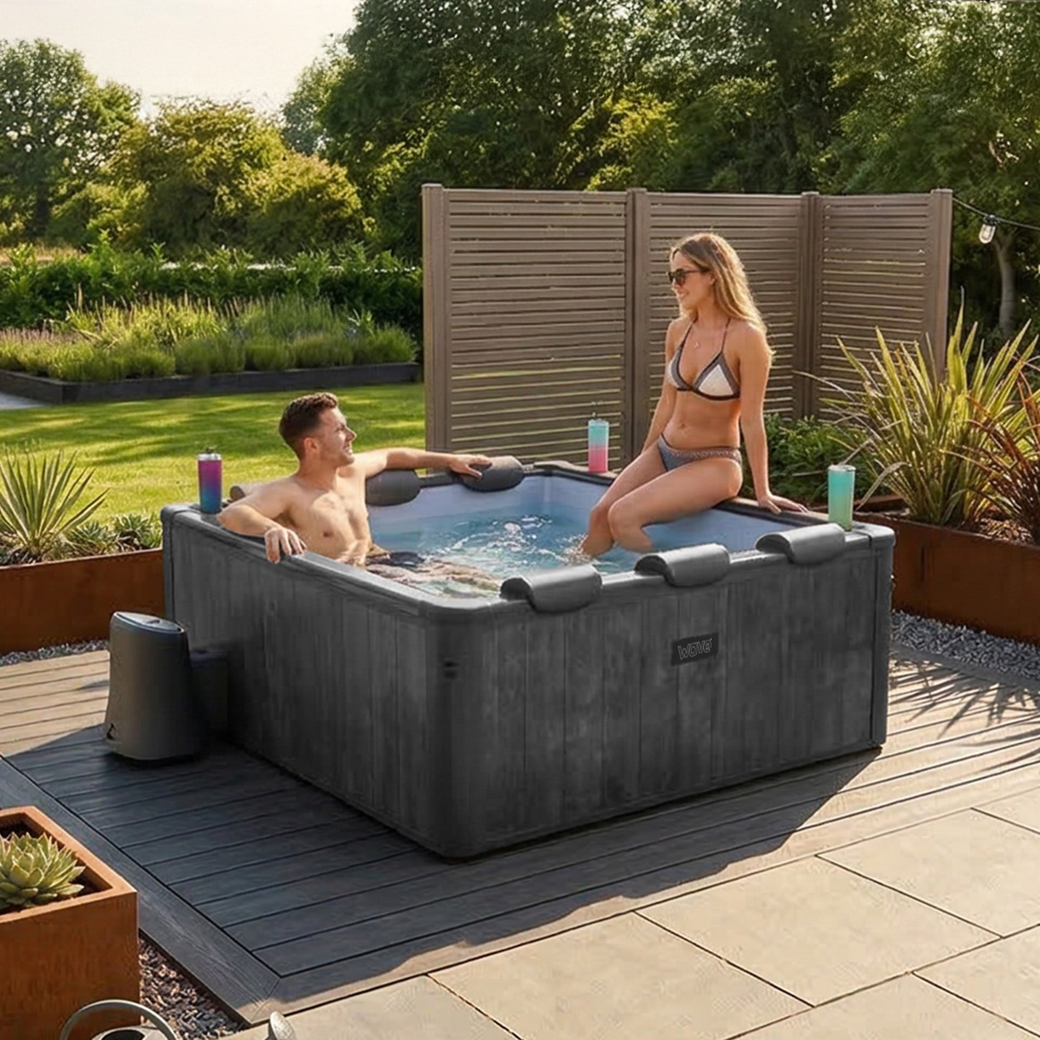 Adriatic | 6 Person Square Aluminium Frame Hot Tub | Black Wood